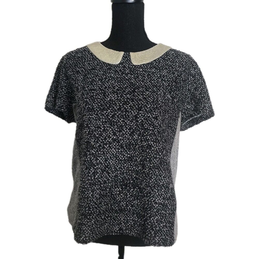 Anthropologie Postmark Top Medium Tweed Zipper Accent Blouse Mixed Media